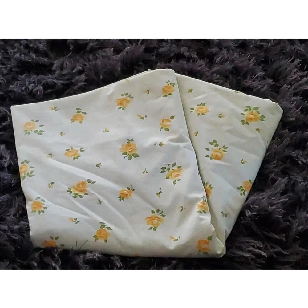 Vintage Wondercale Vintage Twin Size Cotton Blend Yellow Rose Print 1 Flat Sheet